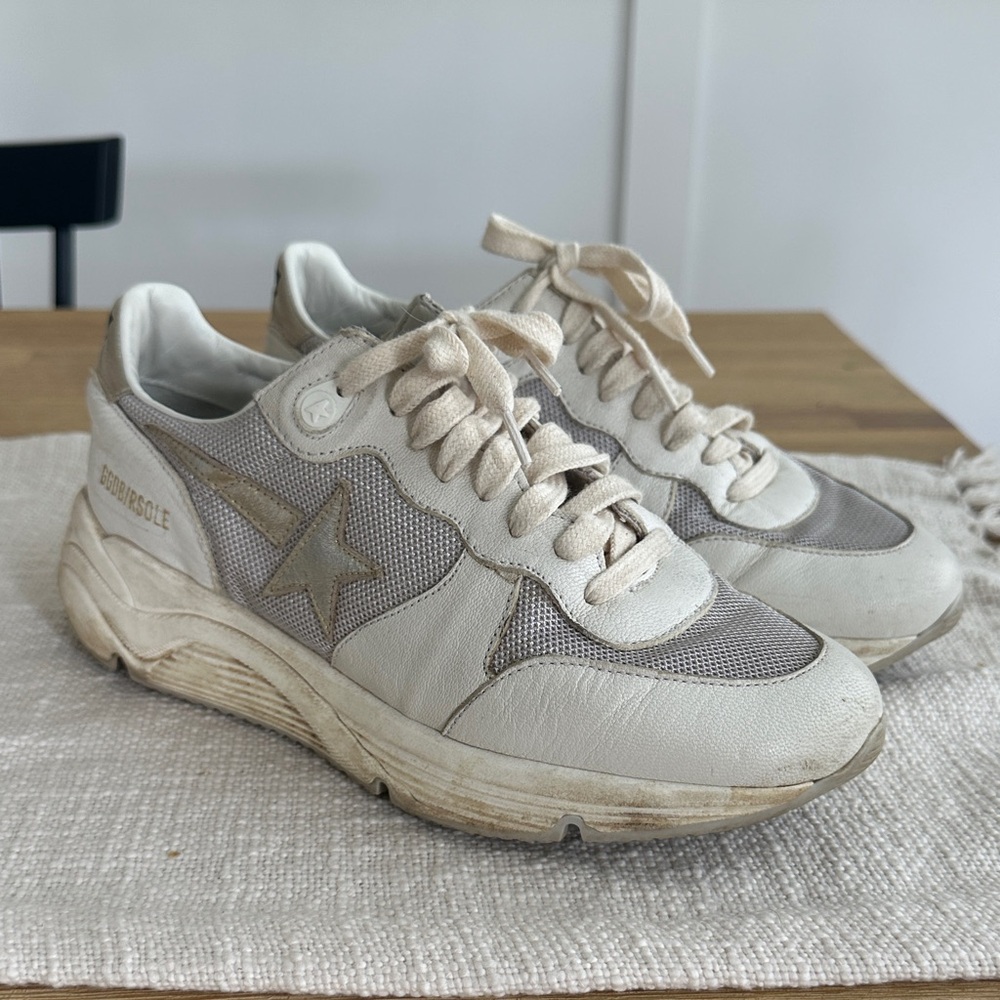 Golden Goose Cream and Gray “Running” Sneakers
